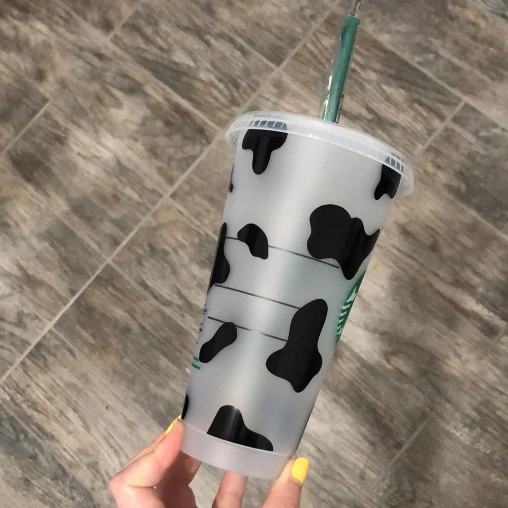 Starbucks Black and White Cow Print Tumbler with Green Logo - Picture 4 of 5
